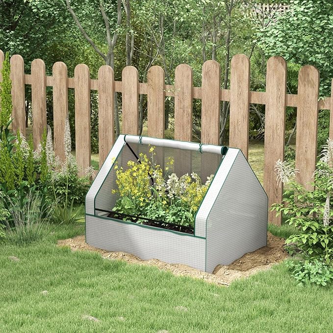 Raised Garden Bed with Mini Greenhouse - Galvanized Outdoor Planter Box Perfect for Herbs Vegetables and Flowers