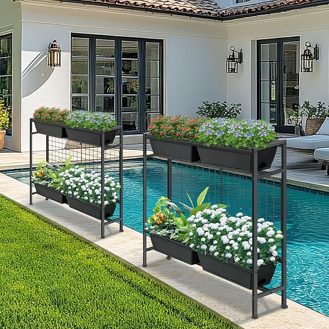 CADUKE Raised Garden Bed Garden Raised Planter Box with Legs 32 Elevated Vegetable Garden Beds with Drainage Holes &amp Trellis Herb Garden Planter Outdoor for Vegetables Balcony Patio Black