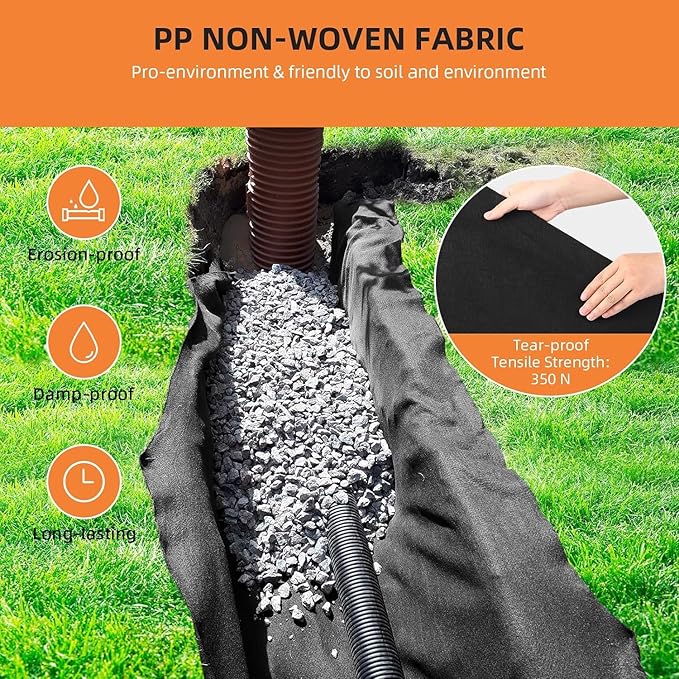 PioneerWorks Geotextile Landscape 4ft x 50ft &amp 6oz Geotextile Fabric PP Drainage 350N Tensile Strength &amp 440N Load Capacity for Driveway Erosion Control French Drain Road Stabilizationr