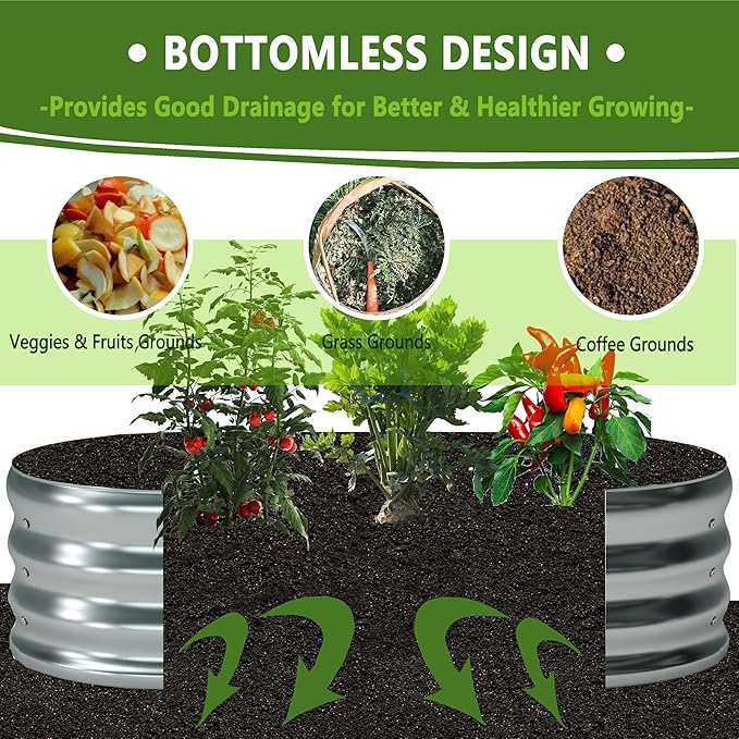 8x2x1ft(2 Pack) Galvanized Oval Raised Garden BedOutdoor Planter Box Metal Patio Kit Planting Bed for Vegetables Flowers HerbSilver