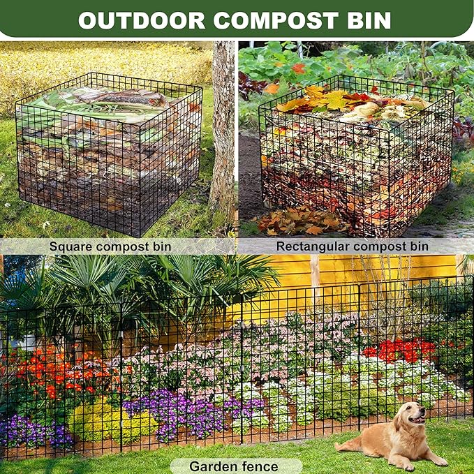Large Compost Bin Outdoor Square Mesh Garden Wire Compost Bin for Stacking Leaves and Yard Waste Black 36X36X28 Inches