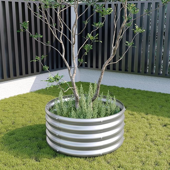 2PCS 2x2x1ft Galvanized Raised Garden Bed Kit-Round Garden Bed Outdoor Planter Box for VegetablesFlowersHerbsEasy AssemblySilver