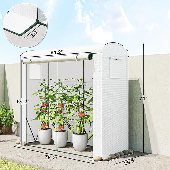 Outsunny Mini Greenhouse Portable Greenhouse with Roll-Up Door and 2 Mesh Windows Small Green House with PE Cover for Garden Patio Lawn 78.7 x 29.5 x 74 White
