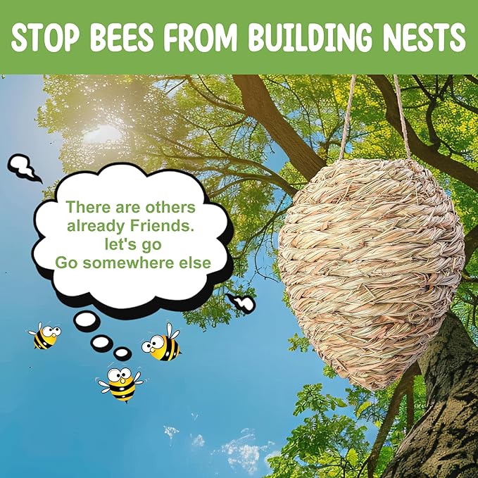 DECOHS 2 Pack Large Woven Reed Wasp Nest Decoy 10 x 7.5 Inch Hanging Fake Wasp Nests Decoration Faux Hornet Nest Wasps Deterrent for Outdoor Garden Yard Patio Eaves