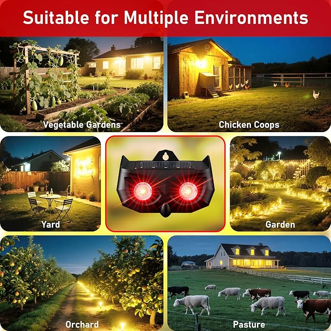 2025 Solar Nocturnal Animal Repeller4 Pack Racoon Repellent OutdoorWaterproof Deer Repellent DeviceWall-Mounted Red Flashing Light Skunk Fox Coyote Deterrent for Chicken Coop Garden Yard