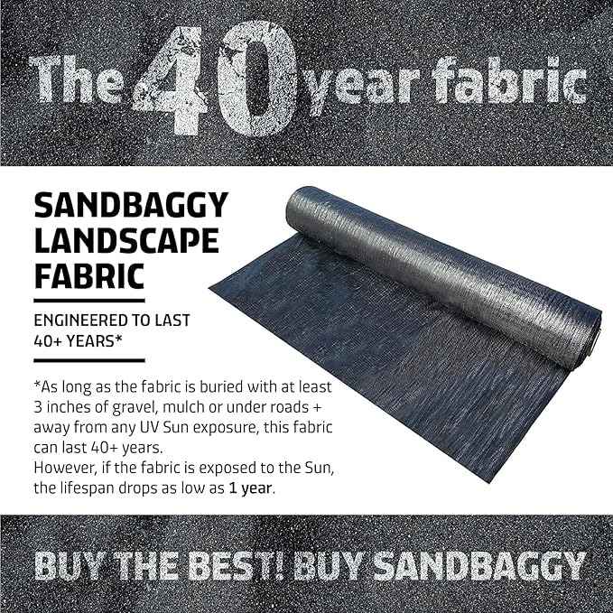 Sandbaggy 4 ft x 300 ft Landscape Fabric | Weed Barrier Ground Cover Garden | Industrial Grade Fabric | 135 Lbs of Tensile Strength | UV Protected | Approved by DOT (2 Rolls - 4 ft x 300 ft)