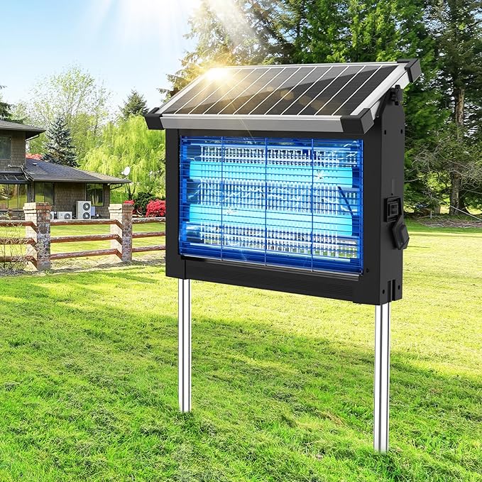 Solar Bug Zapper Outdoor Waterproof 4500V High Power Cordless Mosquito Zapper with Smart Light Sensor Dual Solar &amp USB Rechargeable Insect Killer for Patio Garden Backyard Indoor &amp Outdoo