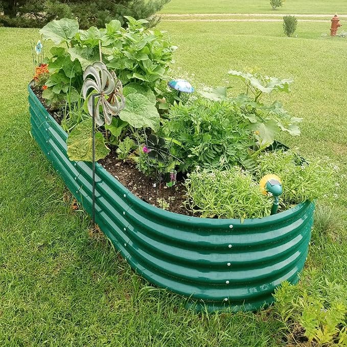 1 Pack 8x3x1.5FT Galvanized Raised Garden Bed Kit Oval Metal Ground Planter Box Outdoor Bottomless Planter Raised Beds for Vegetables Flowers Herbs Fruits Green