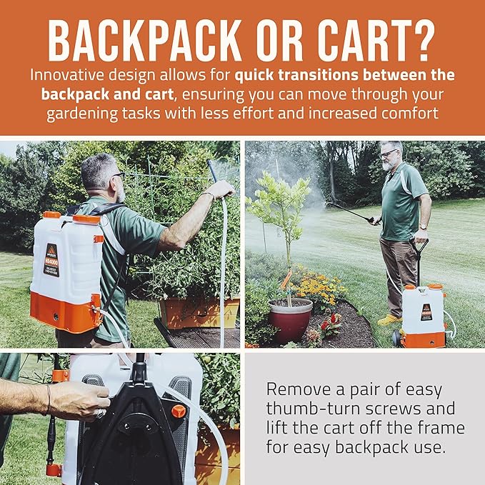 PetraTools Battery Powered Backpack Sprayer 4 Gallon - 6 Hours Long Battery Life &amp Padded Straps for Comfort - HD4000 Electric Backpack Garden Sprayer with 6 Spray Nozzles (HD4000 with Cart)