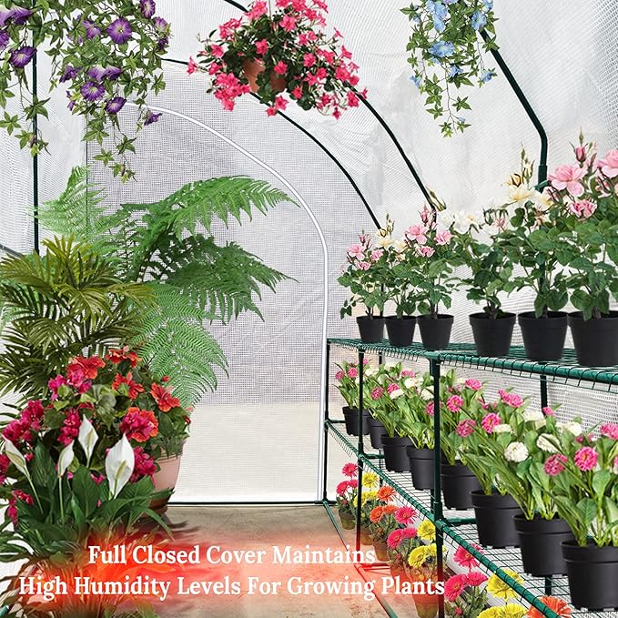 BenefitUSA New Large Walk-in Wall Greenhouse 10x5x7'H w 3 Tiers/6 Shelves Gardening (White (2 Door))