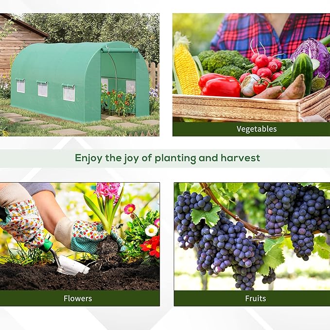 【LuckyNote】 15' x 6' x 7' Walk-in Tunnel Greenhouse Garden Plant Growing House with Door and Ventilation Window Green