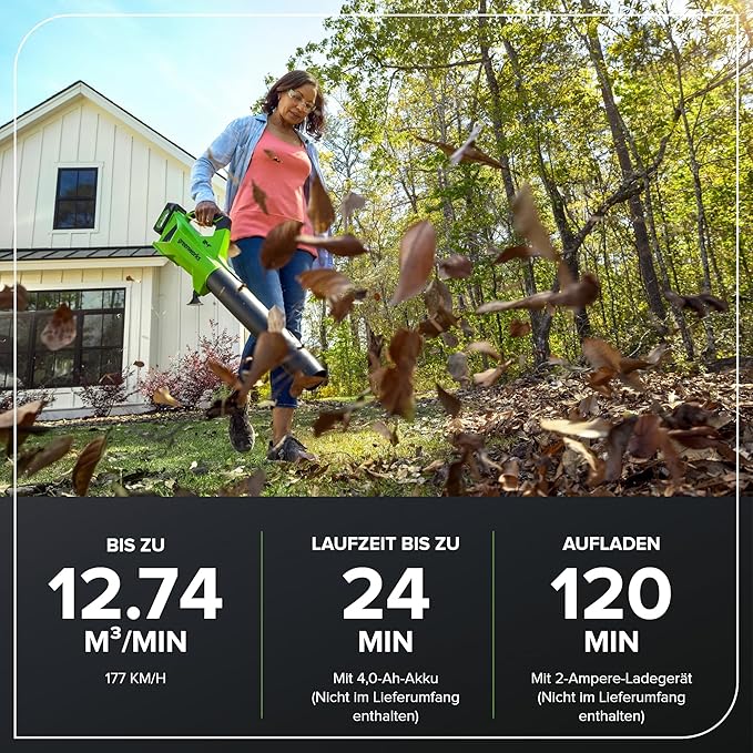 Greenworks 24V (110 MPH / 450 CFM / 200+ Compatible Tools) Cordless Brushless Axial Leaf Blower Battery and Charger Not Included
