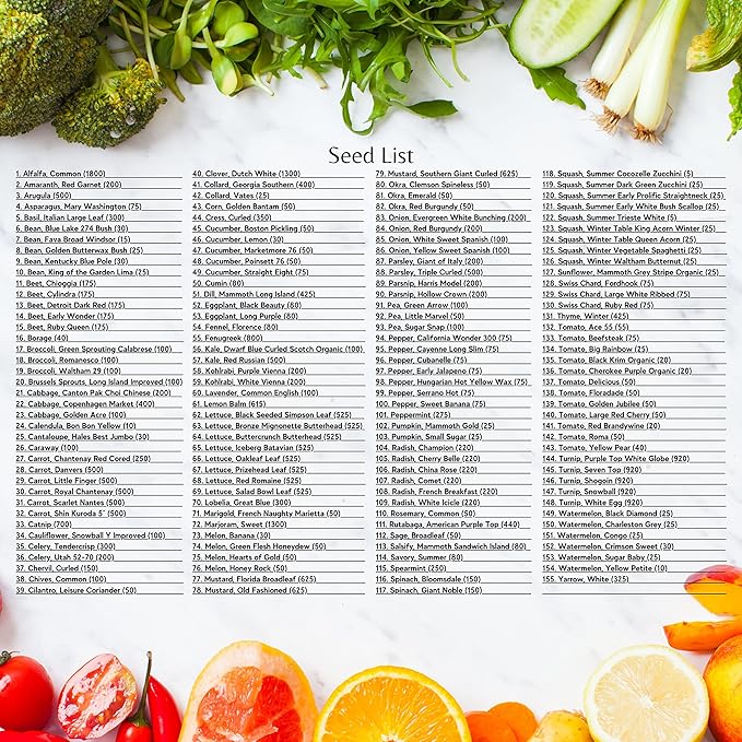 Survival Seed Kit America's #1 Largest Assortment of Heirloom Seeds - 155 Varieties - (Over 65000 Seeds) Vegetable Fruit Herb Flower Non-GMO Seed Vault Home Garden by Survive Seed Co.