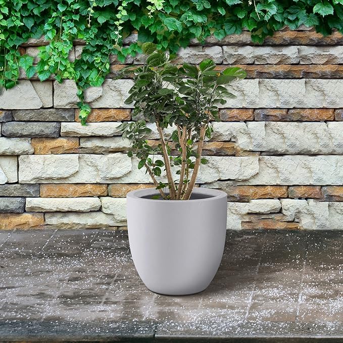 Kante 16.5 Dia Round Concrete Planter Large Outdoor Modern Indoor Decorative Plant Pots with Drainage Hole and Rubber Plug for Home and Garden Pure White