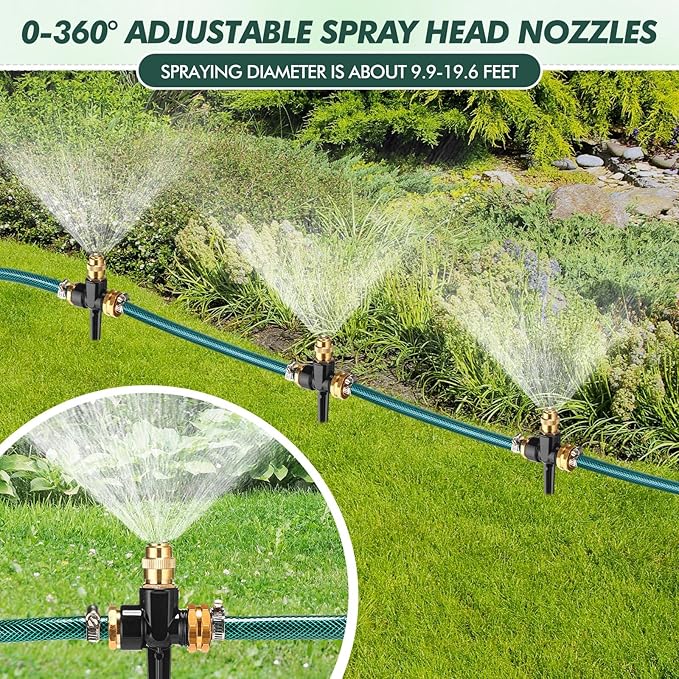 Landical Above Ground Irrigation Garden Sprinkler System 3 Pack Lawn Sprinkler and 32.8 ft Garden Hose Drip Irrigation System Garden Watering System DIY Plant Watering Set for Yard (Black)