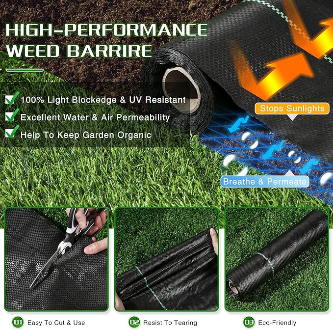 Weed Barrier Landscape Fabric Heavy Duty 4FT x 300FT Thicken Garden Fabric Weed Mats Weed Control Garden Cloth Woven Geotextile Fabric for Garden Beds Underlayment Commercial Driveway