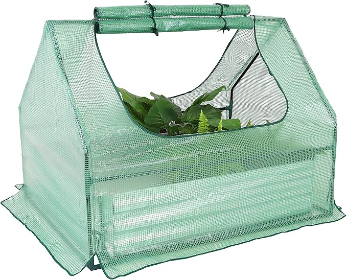Sunnydaze Steel Raised Garden Bed with Mini Greenhouse - Outdoor Greenhouse Kit - 2 Zippered Doors - Green - 4' x 3'