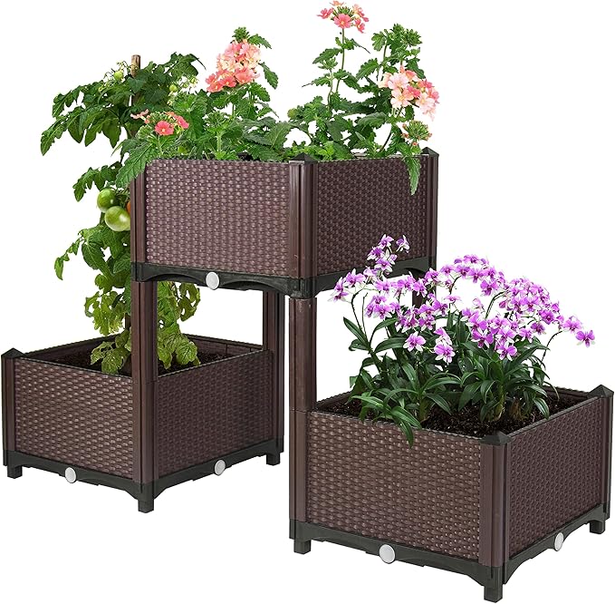 D'vine Dev Planter Raised Beds - Elevated Planter Garden Box with Drainage Plug Raised Garden Beds for Vegetable/Flower/Herb Outdoor Standing Planter Beds Gardening Kit RGB-3