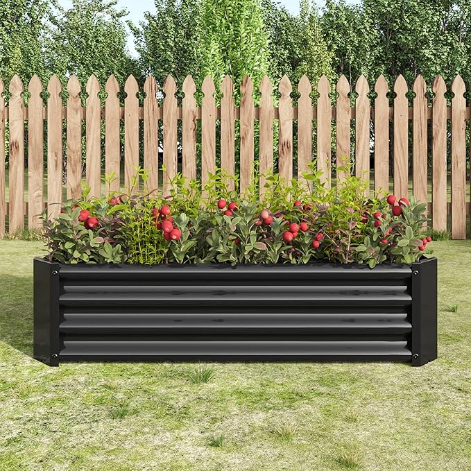 Raised Garden Bed kit 4 * 2 * 1ft Outdoor Raised Beds for Gardening Galvanized Raised Planter Box Suitable for Home Garden Patio Planting Vegetables Flowers and Herb Fruits