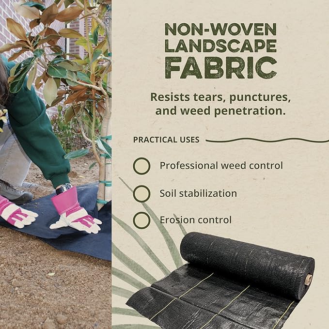 Pro 3 oz Landscape Fabric Black 6 x 300 Feet – Heavy-Duty Weed Control and Ground Cover for Gardens Beds Mulch Outdoor Landscaping and Yard Areas