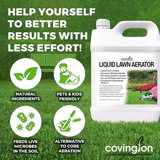 Covington Liquid Lawn Aerator (32oz) – Soil Conditioner &amp Softener for Lawns &amp Gardens – Loosens Clay &amp Compacted Soil for Better Water &amp Nutrient Absorption – Liquid Aeration Concentr