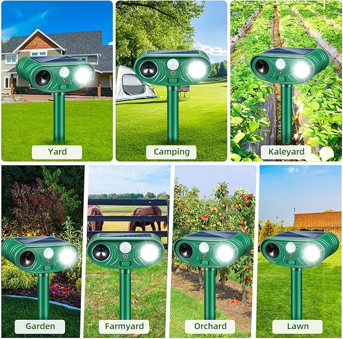 2026 Upgraded Solar Ultrasonic Animal Repeller Outdoor with Motion Sensor &amp LED Strobe Cat Repellent Outdoor Effective Dog Deer Raccoon Squirrel Deterrent for Yard Lawn Garden 4 Pack