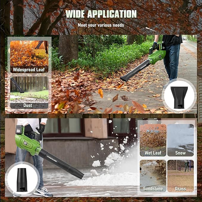 Brushless Leaf Blower Cordless 40V 620CFM Leaf Blower with 2 × 4.0Ah Battery and Charger 5 Speed Modes Powerful blowers for Lawn Care Patio Blowing Leaves Dust Snow Green