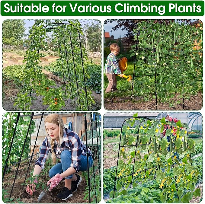 Garden Trellis for Climbing Plants Outdoor Cucumber Trellis for Raised Bed Garden Arch Trellis Support for Cucumbers Tomatoes Beans Peas 50x48 inch Metal Trellis with Netting Black