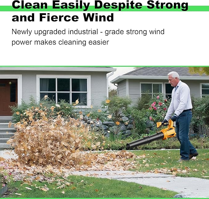 Leaf Blower Cordless 21V Powerful Electric Leaf Blower with Batteries and Charger 5 Speed Modes Lightweight LeafBlowers for Lawn CareBlowing LeavesDust Snow (Yellow)