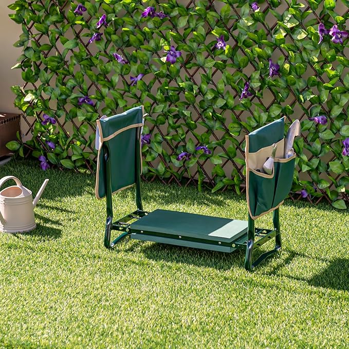 Nightcore Garden Kneeler and Seat Foldable Kneeling Bench with EVA Foam Pad Portable Garden Stool with 2 Large Tool Bags &amp Heavy-Duty Metal Frame Suitable for Gardening Fishing Camping