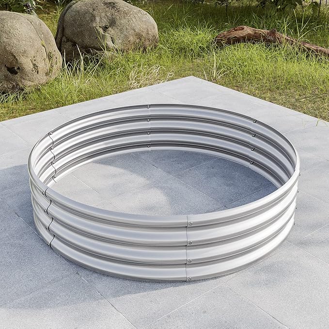 47.24 * 11.4 Tall Round Raised Garedn BedMetal Raised Beds for Vegetables Outdoor Garden Raised Planter Box Backyard Patio Planter Raised Beds for Flowers Herbs Fruits Silver