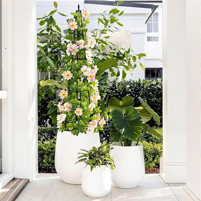 4 FT Obelisk Trellis for Climbing PlantsGarden Trellis with Extra Thickened Plastic-Coated Metal Pipes Outdoor &amp Indoor Garden Support for Potted Plants Black