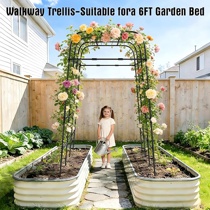 Cucumber Trellis for Raised Bed U-Shape Metal Garden Arch Rustproof PE-Coated Plant Support for Cucumbers Beans Tomatoes Squash Flowers (Black 31.5 * 49.2 * 82.7inch(L*W*H))