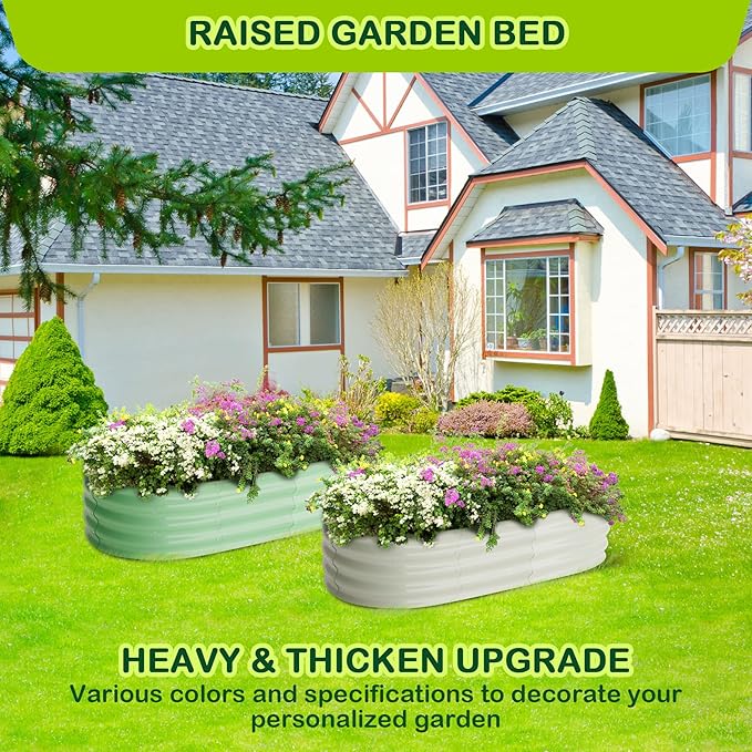GarveeLife 2 Pcs 4.5x2x1ft Oval Raised Garden Bed Galvanized Raised BedsOpen-Ended Base Metal Raised Planter BedsGarden Bed OutdoorPlanter Raised Boxes for Vegetables FlowersTool-Free AsseGreen