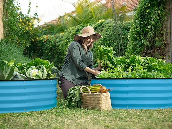 Plant &amp Plot Galvanized Raised Garden Beds Outdoor // Planter Raised Beds for Gardening Vegetables Flowers // Large Metal Garden Box (Teal) // Patent Pending Tool-Free Assembly