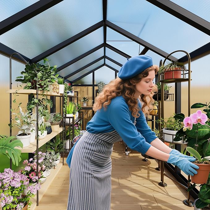 6x8 FT Greenhouse Polycarbonate Walk-in Greenhouse for Outdoors with Roof Vent &amp Lockable Smooth-Gliding Sliding Door Heavy-Duty Aluminum Green House for Garden Backyard Patio Lawn Dark Grey