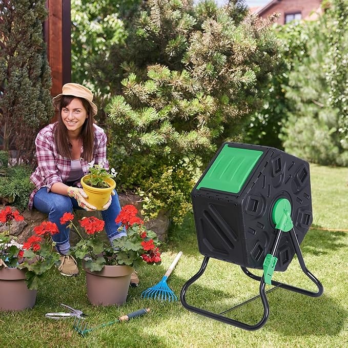 18.5 Gallon Compost Bin Tumbling Composter Heavy-Duty Compact Chamber Outdoor Compost Tumbler - Easy-Turn Fast-Working System BPA Free