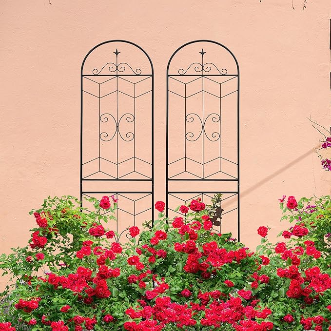 4 Pack 87x20in Garden Trellises with Black Metal Coating Trellis for Climbing Plants Outdoor Roses Vines Flowers and Vegetables.