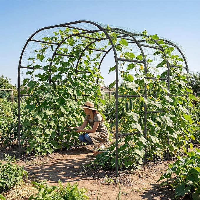 SUNYRISY Garden Arch Trellis for Climbing Plants Outdoor 88 x 88 x 88 Metal Core Tall Archway Tunnel Plant Support for Cucumber Tomato Vine Flowers Vegetables Climbing Plants