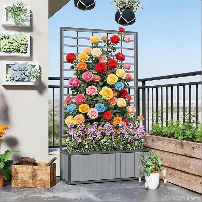 Wooden Raised Garden Bed with Trellis