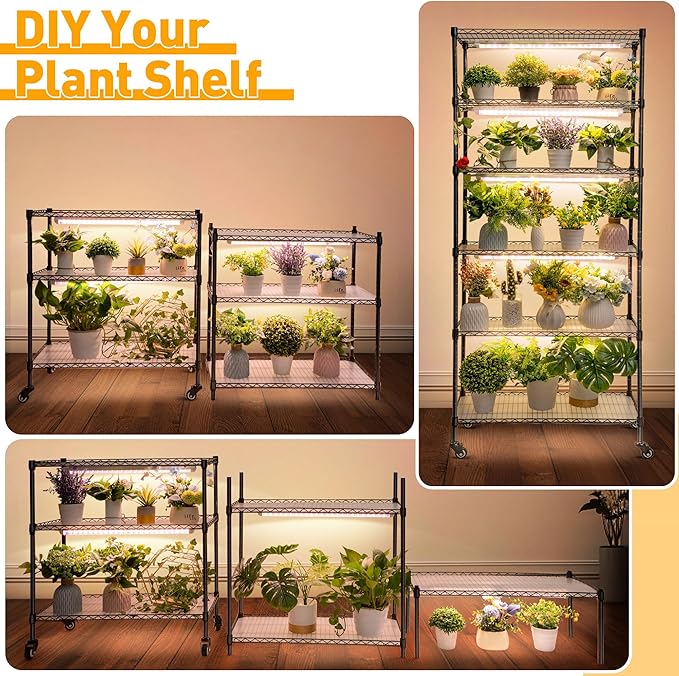 Meonum Indoor Greenhouse with Grow Lights 6 Tier Metal Plant Shelf with Cover (30 x 13.8 x 70.8) 5 Pack Full Spectrum Growing Lamps for Seed Starting Grow Rack with Timer Thermometer pH Meter