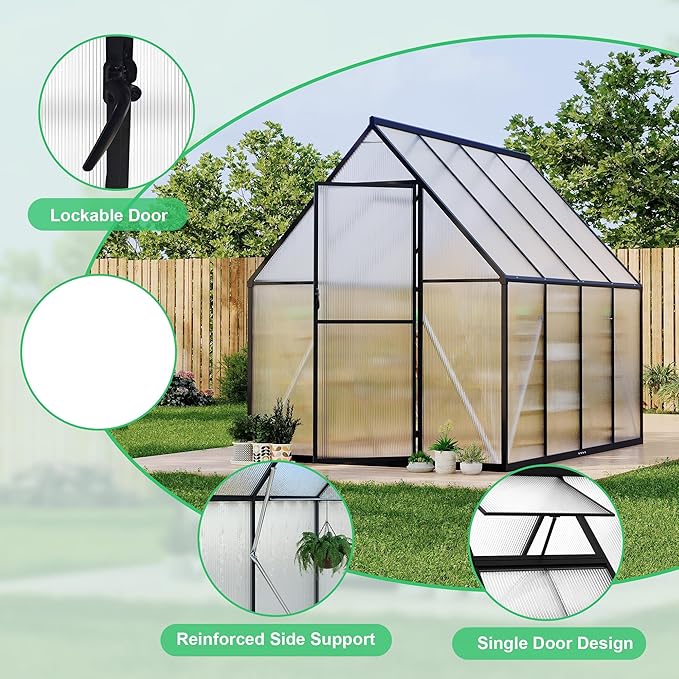 6x7 ft Greenhouse Aluminum-Framed Greenhouse for Outdoors Large Walk-in Green House with Quick Setup Structure and Roof Vent for Outside Garden Backyard Patio Lawn Silver