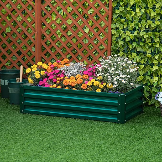 Raised Garden Bed 4' x 2' x 1' Galvanized Planter Box Raised Bed for Vegetables Flowers Plants Green