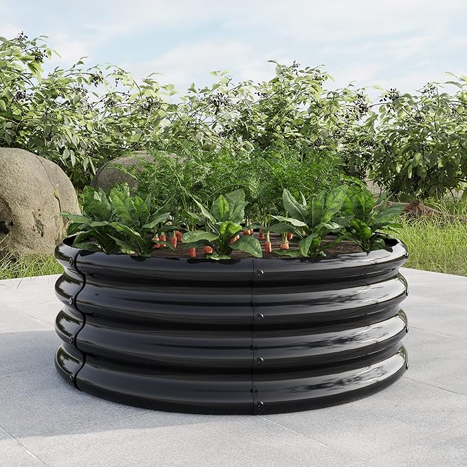 32.08*11.4 Tall Round Raised Garedn BedMetal Raised Beds for Vegetables Outdoor GRaised Planter Box Backyard Patio Planter Raised Beds for Flowers Herbs Fruits Black