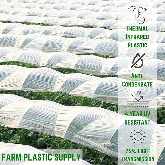 Farm Plastic Supply - Clear Coolmax Greenhouse Plastic Sheeting - 6 Mil - 4 Year UV Resistant Infrared Anti-Condensate Green House Covering Thermal Greenhouse Plastic 6 mil (40' x 10')