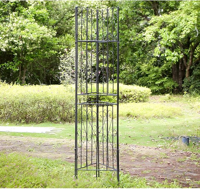 Outdoor Climbing Plant Grille Anti-Rust Iron Bracket Metal Garden Trellis Decorative Privacy Screen Black/White(Color:BlackSize:220x50cm/87x50in)