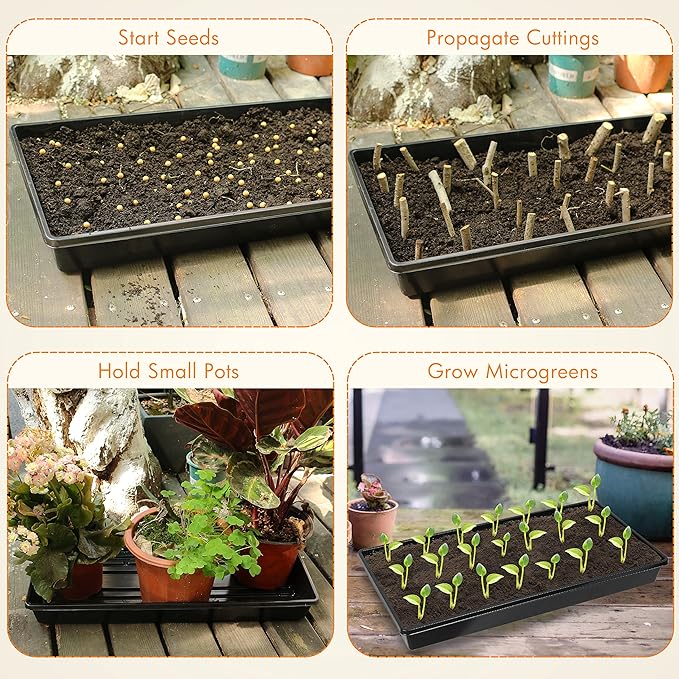 Gardzen 10 Pack Seed Trays Reusable Plant Grow Trays Ideal for Seed Starting Microgreens Indoor Gardening and Greenhouse Plant Nurseries - No Drain Holes 20x10