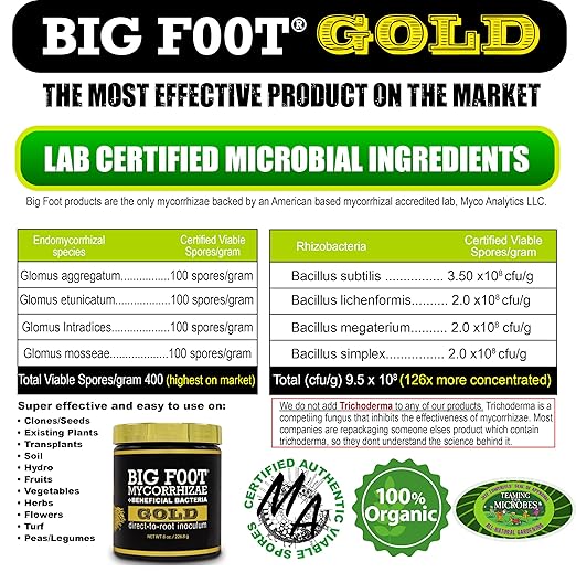 Big Foot Gold Mycorrhizal Fungi 5 lbs Beneficial Bacteria for Plant Growth Root Stimulator Super Concentrated 3-in-1 Formula for All Plants