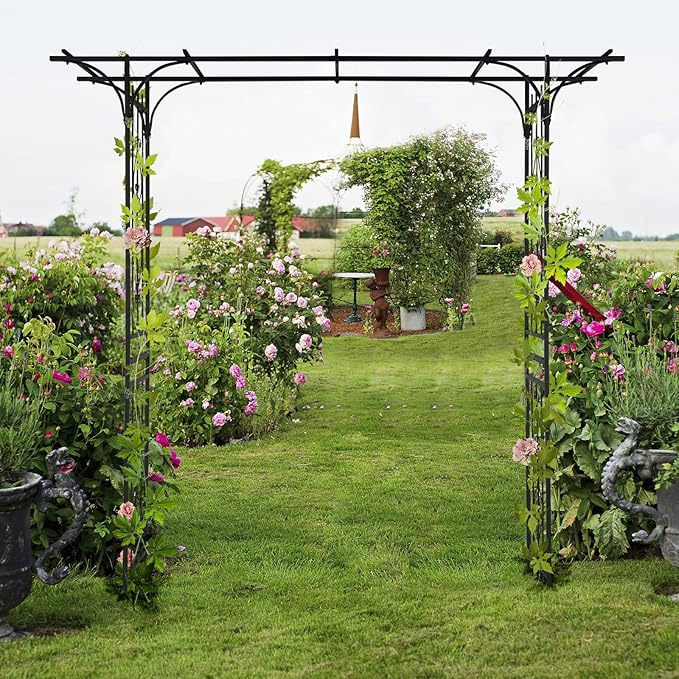 7FT Metal Garden Arch Trellis Heavy Duty Metal Garden Arbor with Stakes for Climbing Plants Outdoor Patio Stable Trellis Arch for Wedding Ceremony Party 81 L x 16 W x 85 H Black 16mm