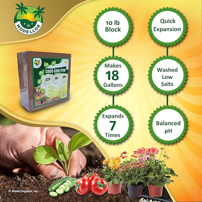 MODELLOR (10 lb) Premium Super Washed Coco Coir Brick High Yield 18 to 20 gallons Seed Starter Organic pH Balanced Gardening Indoor Outdoor use